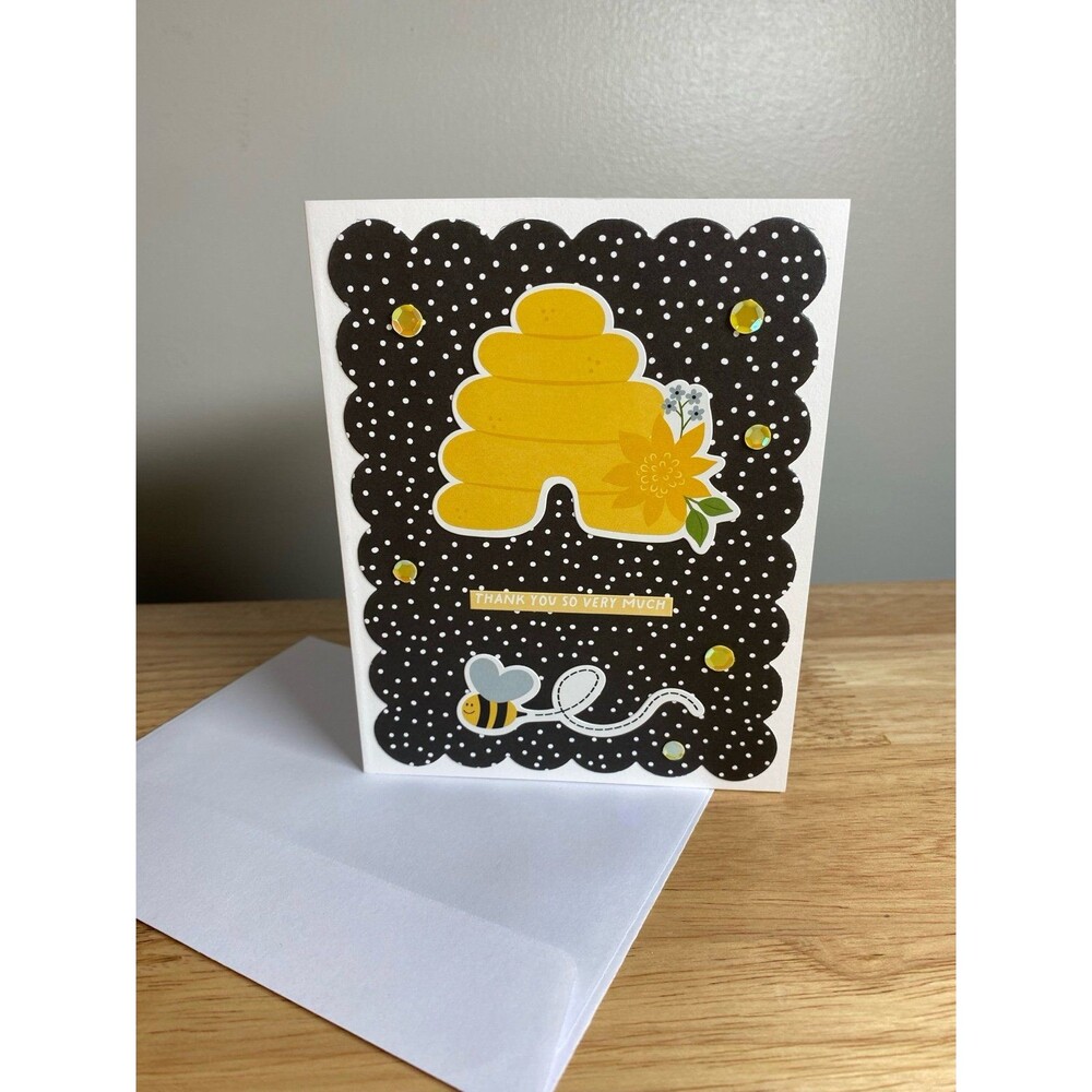 Bee & Honey Greeting Card – Handmade A2 Card – Thank You Blank Card